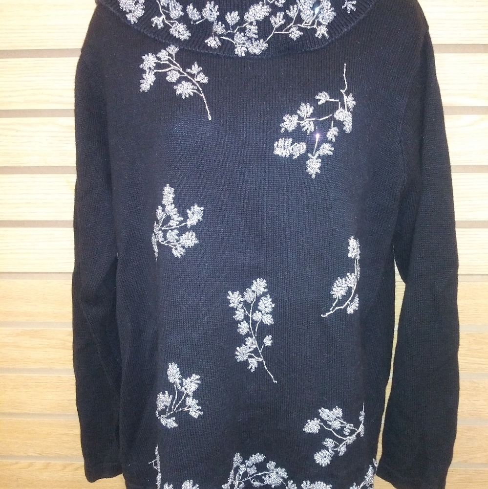 Vintage B P Design cowl neck sweater with beaded embellishments size L